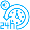 24/7 eurozone support, clock and euro symbol signify continuous financial assistance.